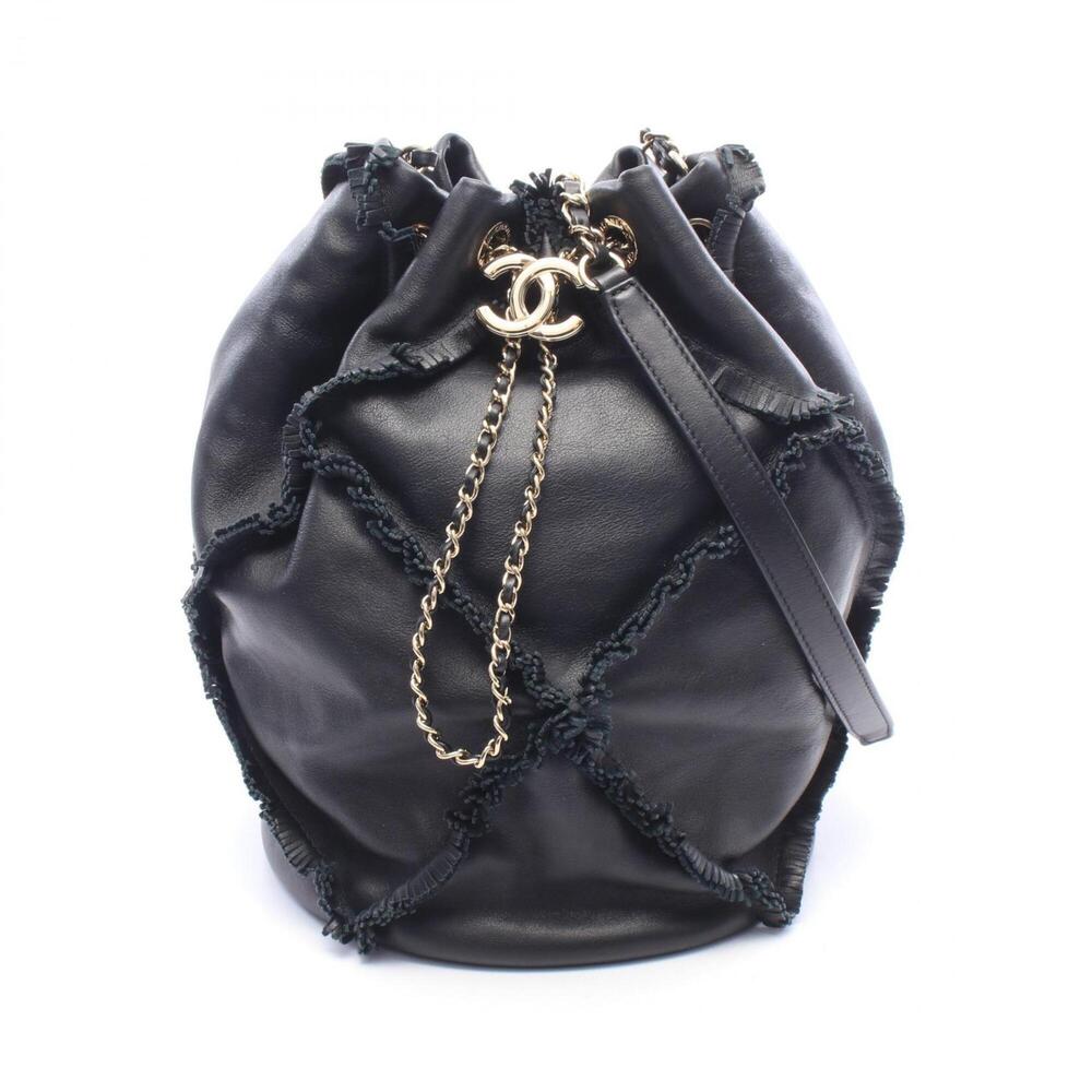 Chanel Coco Mark Fringe Bucket Bag Shoulder Handbag Lambskin Leather Women's ...